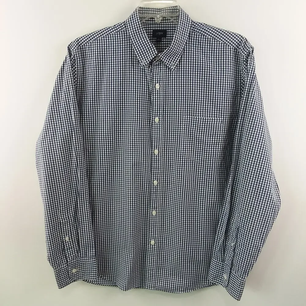J. Crew Button Down Classic Shirt Men's‎ XL Blue & White Gingham Check Gorpcore